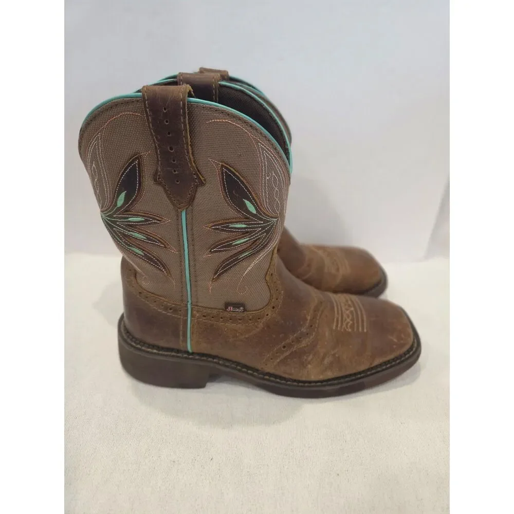 Justin Gypsy Nettie Womens Brown Turquoise Square Toe Cowboy Boots GY9536 Size 9